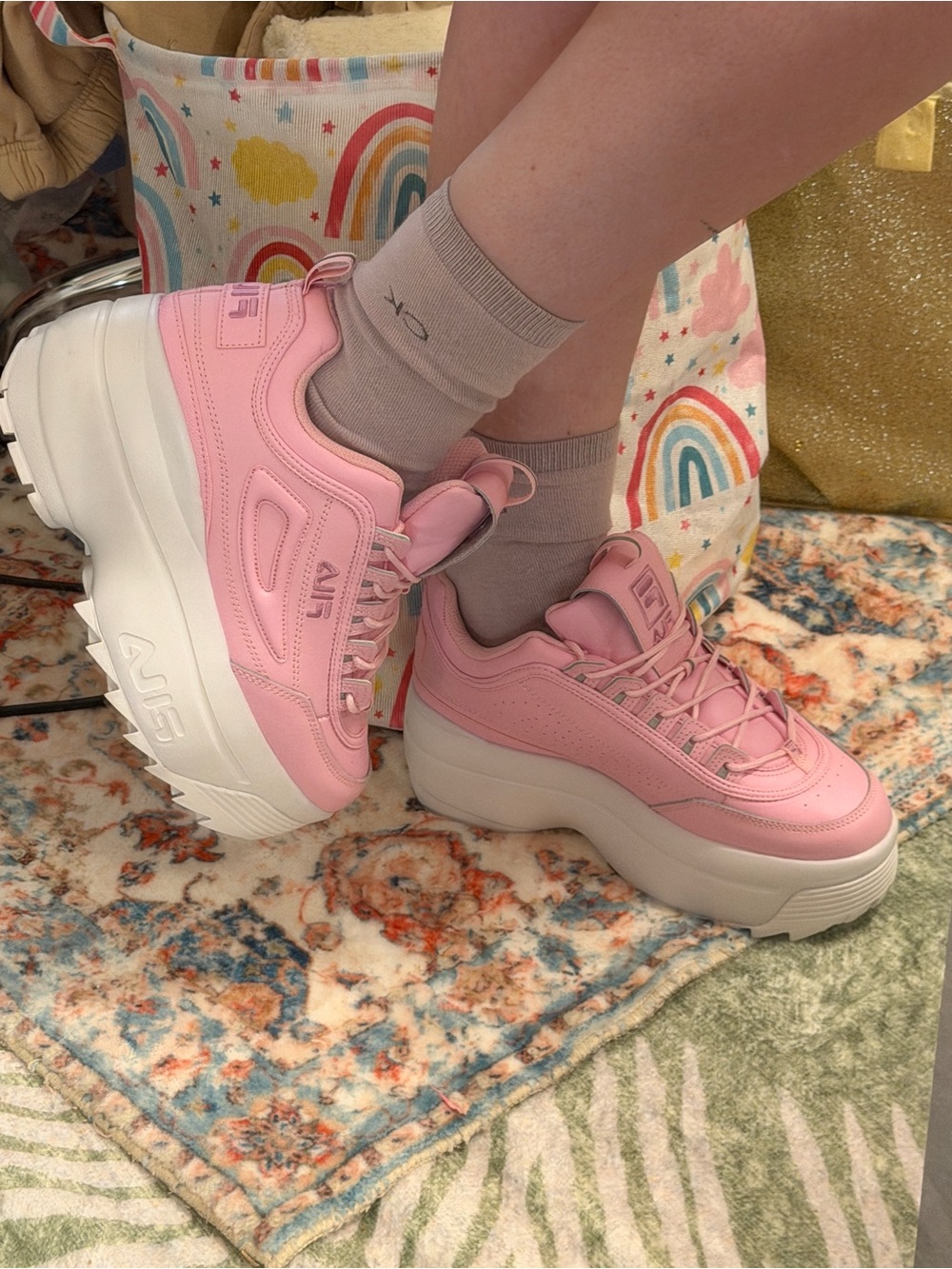 Fila Disruptors Pink and White Platform Sneakers - Picture 7 of 8